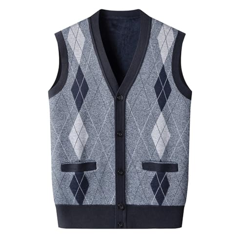 Men's Argyle Button-Down Vest Sleeveless Casual V-Neck Cardigan Sweater with Pockets3