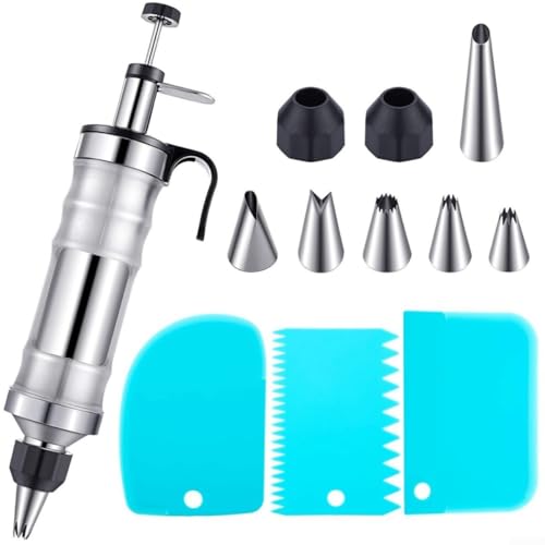 Juego de decoración de postres, kit de tuberías de glaseado, con dos acopladores de punta de tubería y tres raspadores, con seis tipos diferentes, para vacaciones, hogar, panadería (negro)