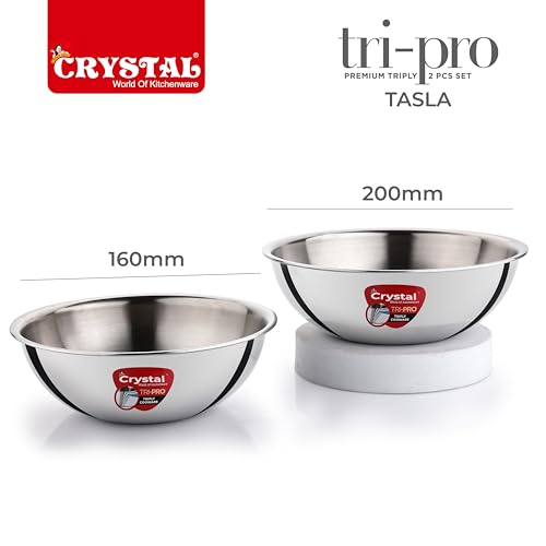 Image of Crystal Tripro Triply Stainless Steel 2 Pcs Tasla Set | 20cm and 22cm Tasla Set | Less Oil Use for Health Cooking, Even Heat Distribution | Induction Bottom