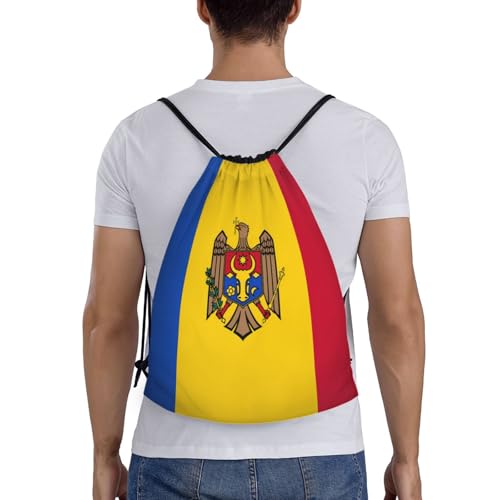 Flag of Moldova Print Lightweight Drawstring Backpack - Sports String Bag/Foldable Gym Bags, for Training Basketball Medium2