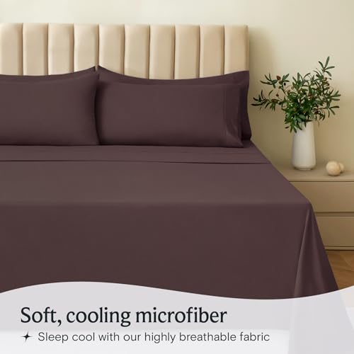 Image of LuxClub 4 PC Sheet Sheets Deep Pockets 18 inch Eco Friendly Wrinkle Free-Kids-Fitted Sheets Machine Washable Hotel Bedding Silky Soft - Brown Twin