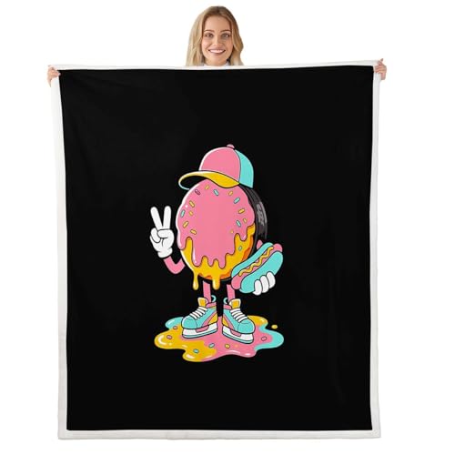 jejeloiu Ice Hockey Throw Blanket Ice Cream Drip Donut Sprinkles Soft Fleece Sherpa Cozy Fuzzy Plush Warm Cute Cartoon Hat Hot Dog Fuzzy Plush Throw Queen 90"x90" for Bed Couch Living Room