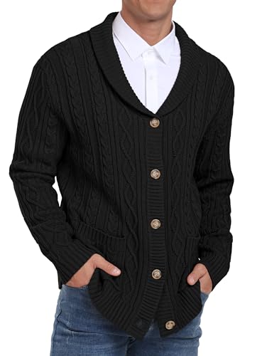 Sailwind Men's Casual Cardigan Long Sleeve Shawl Collar Buttons Down Cardigan Sweater Cable Knit Sweater with Pockets2