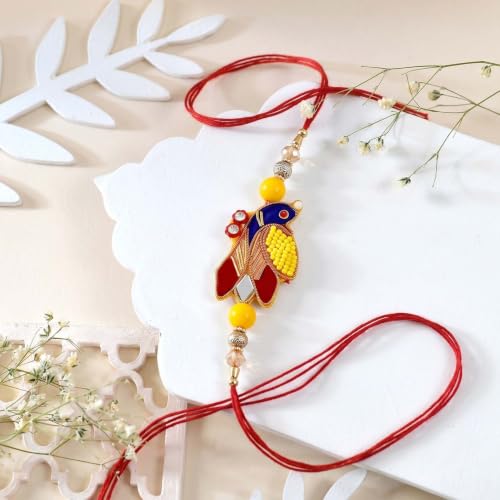 Image of ascension Premium Designer Bhaiya Bhabhi Couple Lumba Rakhi Set Traditional Rakhi Bracelet with Roli Tilak & You are My Hero Fridge Magnet