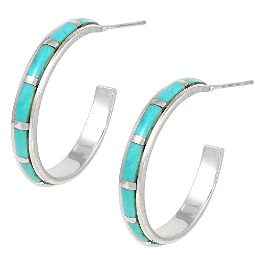 Hoop Turquoise Earrings Sterling Silver 925 Genuine Gemstones & Gemstones