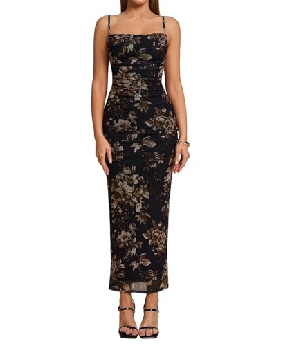 Women Floral Corset Maxi Long Dress Ruched Bodycon Long Formal Wedding Guest Dresses