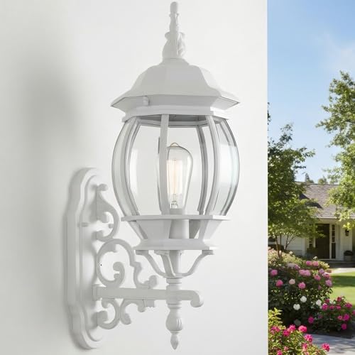 Image of 23 Inch Vintage White Wall Sconce - Large White Outside Light for House, Die-cast Aluminum and Glass Extra Large Outdoor Wall Light for Porch Garage Outdoor Lighting 23 inch Exterior Porn Lantern,E26