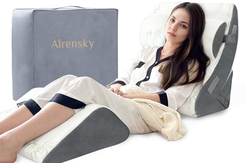 Image of Airensky Orthopedic Bed Wedge Pillow for Sleeping, Memory Foam for Post Surgery, Wedge Pillow for Sleep Apnea, Headboard, Sitting Pillow with Travel Bag, 4pcs