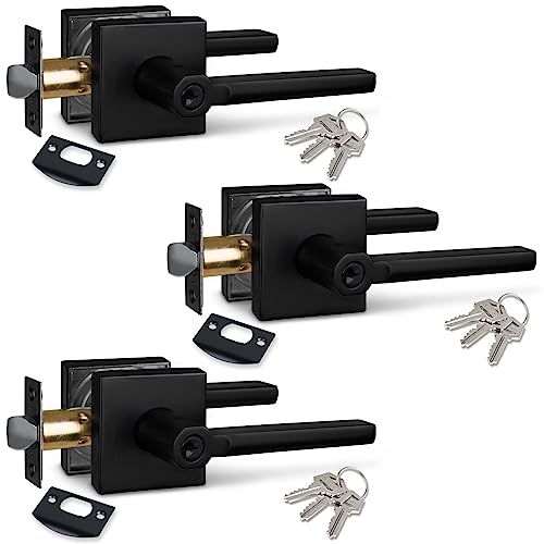 Image of NEWBANG (3Pack) Different Key Entry Lever Lock in Venetian Matt Black for Exterior Door,HD1601-DB-ET-3P