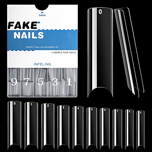 C Curve Nail Tips - 250pcs Square Nail Tips Extra Long Straight Nail Tips XXL Clear Acrylic Nail Tips Half Cover Fake False Nail Tips with Case,10 Sizes