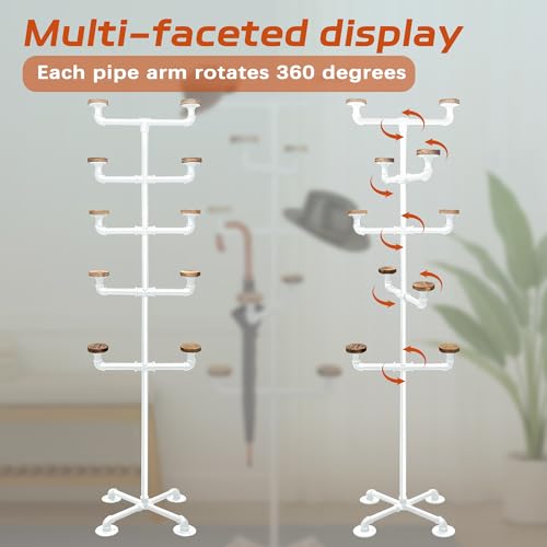 Montex Hat Rack Stand, Metal Hat Display Rack, Standing Hat Rack with 10 Hooks, Pipework Hat Stands for Hanging Hats and Wigs, White by Montex - Image 3