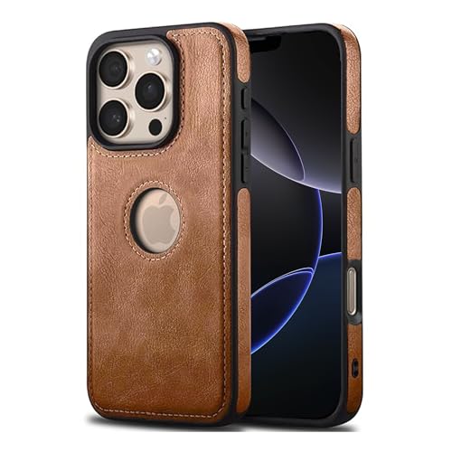 Image of Leather Case for Apple iPhone 16 Pro Max Premium Protective Stylish Slim Cover with Shockproof Raised Edges Brown