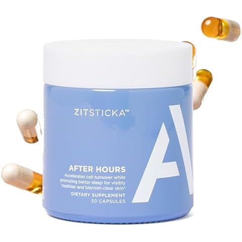 ZitSticka Vitamin Acne Supplement for Cystic Acne w/ 30 Natural Caps for Women and Men, Supplements for Hormonal Support, Skin Clarity, Dark Spots - Dermatologist Tested (After Hours Ceramides) Cover