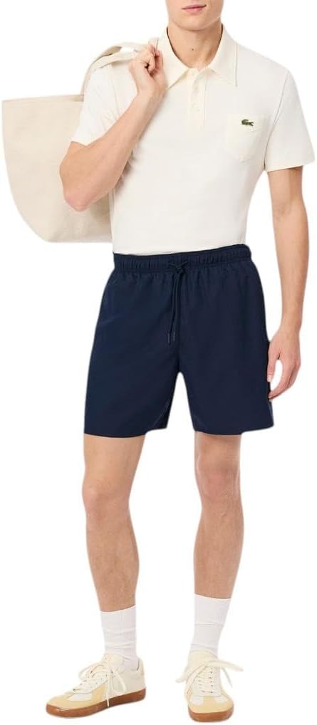 Lacoste Men's Mid Length Monochrome Swim Trunks