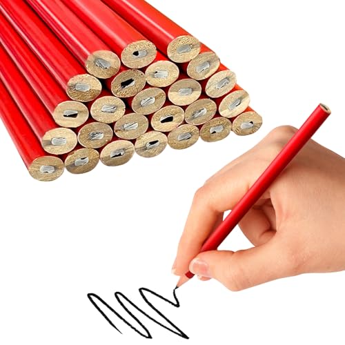 MAJOYLIFE 25 Stück Zimmermannsbleistift Rot Bleistift Baustelle 175 mm Oval Hart Dicke Bleistifte Set Geeignet zum Markieren und Zeichnen von Linien durch Tischler und auf Baustellen