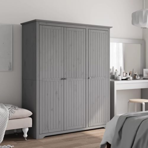 Lumanois Armario BODO Madera Maciza de Pino Gris 146x53,5x173 cm,Mobiliario,Armarios y Almacenamiento,Armarios roperos,70.95kg-355064