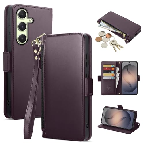 COBEAR for Samsung Galaxy A54 Case Wallet, Pu Leather Flip Phone Case with Wrist Strap, Zipper Pocket, Kickstand, Women Men Phone Wallet Case with Card Holder for Samsumg A54,Purple by COBEAR - Used condition - US$8.45