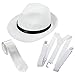 NJ Novelty Gangster Costume Hat Suspenders and Tie Set (White Hat, White Suspenders & White Tie)One Size