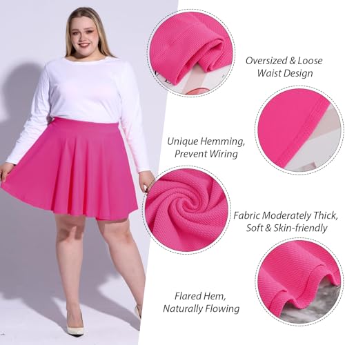 Moon Wood Women's Plus Size Mini Skater Skirt- Basic Versatile High Waisted Flared Casual Stretchy Skirts3