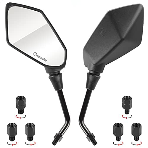 evermotorUniversal Motorcycle Mirrors with M8 M10 Clockwise and Counter Clockwise Threaded Bolts E-Mark Certified for ATV Scooter Cruiser