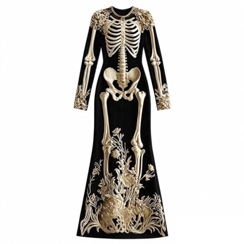 Halloween Dresses for Women 2026 Funny Floral Print Spooky Skeleton Dress - image 3