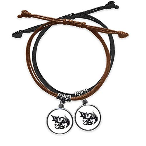 Bracelet en cuir double avec silhouette dragon art grain, un bijou aux finitions artistiques soignées