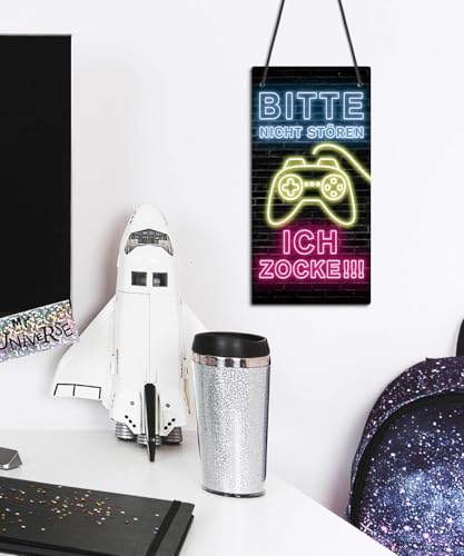 Putuo Decor PVC Gamer Türschild Ich zocke/Komm rein – Beidseitiges Schild im Neon-Design für Zockerzimmer oder Streaming-Raum