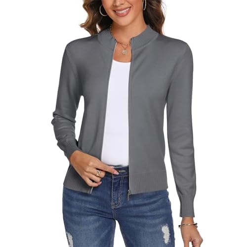Totatuit Womens Long Sleeve Knitted Zip Up Sweater Cardigans Sweaters Lightweight Zipper Sweatshirts Jacket Small Grey