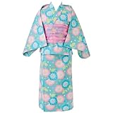 [ALICE MAGIC] 浴衣 子供 女の子 セパレート ワンピース キッズ 簡単着付け 帯セット 和柄 レトロ 綿100％ コットン 夏祭り 夕涼み会 花火 盆踊り お盆休み お祝い プレゼント(100cm,朝顔(04))