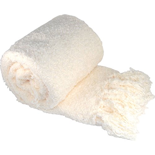 Home Soft Things White Fluffy Knitted Woven Throw Blanket, 50'' X 60'', Antique White, Lightweight Soft Cozy Comfy Decorative Throw Blanket For Couch Sofa Outdoor Indoor #TOP4