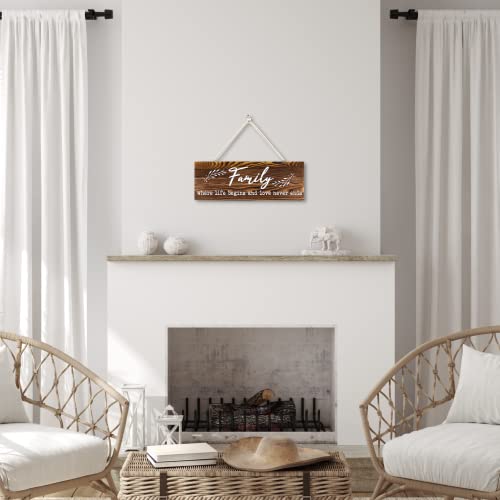 Family Sign 6X17 Inch | Family Where Life Begins And Love Never Ends | Rustic Wood Home Sign For Home Living Dining Room Decor | Family Wall Decor Sign | Farmhouse Family Decorative Sign With Inspirational Quotes #TOP4