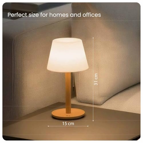 Image of Rechargeable Table Lamp with Pull Chain Switch | 3-Tone LED Light | USB-C Powered, Elegant Home Decoration Items for Living Room & Bedroom | Gift for Woman & Wife | Bellara