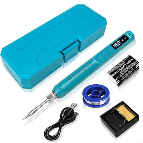 HEIBTENY Kit de soldador inalámbrico USB-C portátil con control de temperatura LCD de 200 °C a 450 °C, 3 puntas intercambiables para reparación de electrónica, fabricación de joyas y bricolaje (B)