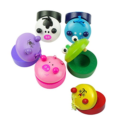 OFKPO 6 Stück Karikatur Tiere Kastagnetten aus Holz,Baby Lernen Musikinstrumente Spielzeug