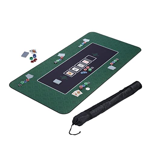 Relaxdays Pokermatte 180 x 90 cm, Texas Holdem, Pokertischauflage gro&szlig;, rutschhemmend, Polyester, Pokerzubeh&ouml;r, gr&uuml;n