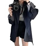 [MlleeSSeeldyTRC] デニム シャツ レディース ブラウス 長袖 立ち襟 トップス ワイシャツ 無地 前開き アウター 韓国風 おしゃれ カジュアル ゆったり 大きいサイズ 通勤 オフィス 春 夏 秋