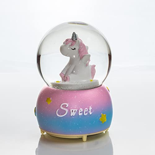 Castell Deco - Boule De Neige, Globe En Cristal, Musique & Lumière - Licorne, Innovant Décoratif, Cadeau Fille, Boîte à Musique, Lumière LED de Nuit, Plus de 7 mélodies Différentes. (rose) Cover