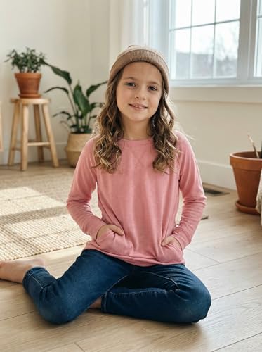 Image of SELINK Girls Big Kids Long Sleeve Striped Color Block Pocket Tees | Casual Loose Fit With Side Pockets,Soft Stretch Polyester Blend For Big Girls Daily&Back To School Wear