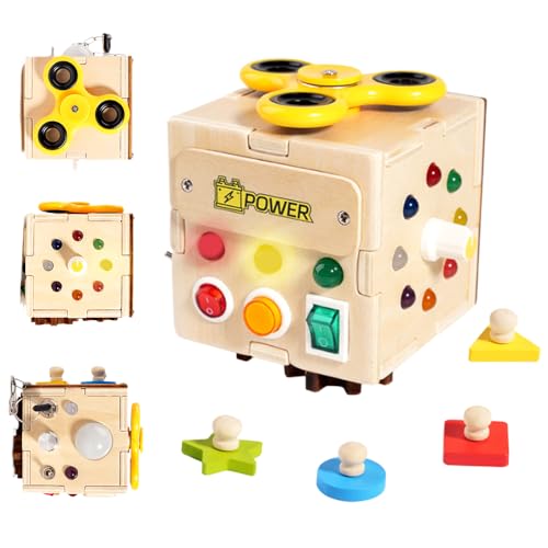 WRQIOO Montessori Würfel, 6-in-1 Motorikwürfel, Montessori Spiel undLernwürfel, Holz Busy