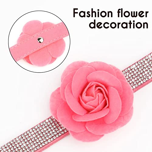 Beirui Bling Rhinestone Dog Collar And Leash Set - Soft Suede Leather Sparkling Dog Collars With Flower - Cute Girl Dog Collars With 4Ft Leash For Small Dogs,Pink,Neck 10-12" #TOP1