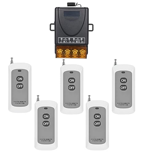 Image of Roboway 433MHz RF Wireless Switch | 1 Channel AC 85-220V Receiver with EV1527 2-Button Remote | Long Range Wireless Light & Fan Control Relay Module | Home Automation Kit (5 Remote and 1 Receiver)
