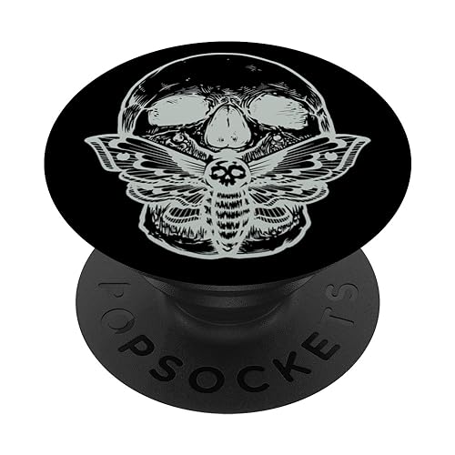 Wicca Pagan Symbol White Skull Moth Occult Gift Black Base PopSockets Adhesive PopGrip
