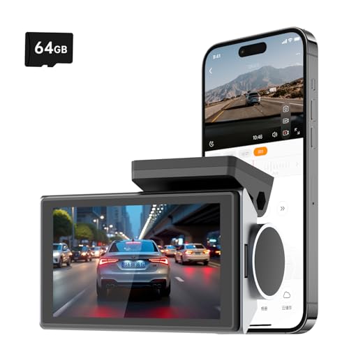 CYPERPIG Dash Cam Front Rear, 4K/2K Full HD Dash Camera for Cars, Included 64GB Card, Built-in Wi-Fi GPS, 3” IPS Screen, Night Vision, Wide Angle, WDR, 24H Parking Mode