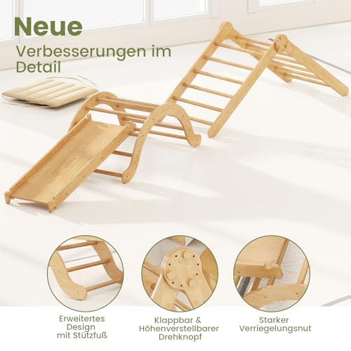 Trintion 4-in-1 Indoor-Klettergerüst für Kleinkinder, Montessori-Klettergerüst-Set mit Holz-Kletterdreieck, Bogen, Rutsche und kurzem Kissen, faltbares Kletterspielzeug für Kinder