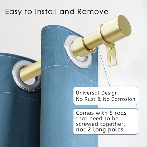 Image of Byondeth Curtain Rods for Windows 16 to 88 Inches Adjustable Length 1 Inch Diameter Window Curtain Rod with Aluminium Finials, Warm Gold