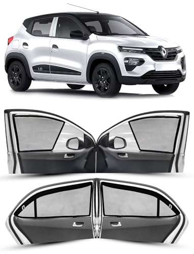Image of Autofact Magnetic Car Sunshades Compatible with Renault Kwid (Set of 4) - Easy Installation, UV Protection, Keeps Car Cool (Front 2 Half-Cut for Side Mirror Visibility, Rear 2 with Zippers)