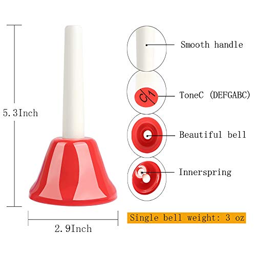 Yalloy Handbells Set Metal Hand Bells Set Coloful Toddler Handbell Musical Toy 8 Note Diatonic For Kids Bells Instrument,Festival,Musical Teaching,Church Chorus,Wedding,Family Party #TOP5