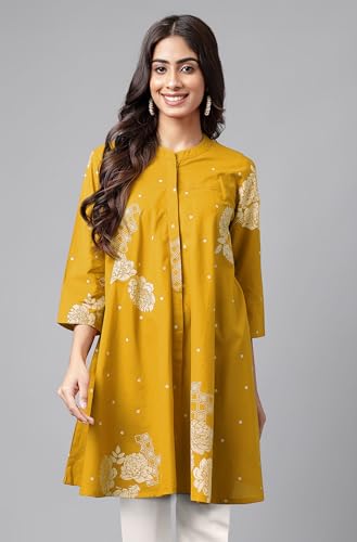 Image of Janasya Women's Pure Cotton Floral Printed Flared Tunic