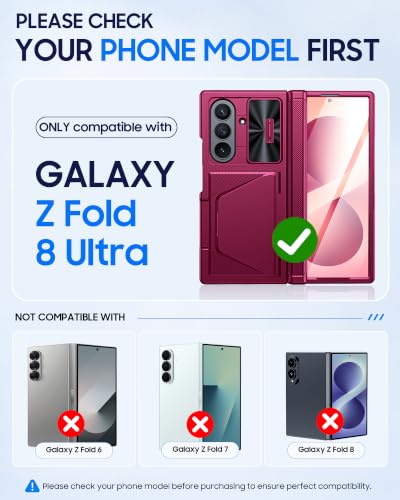 Image of for Samsung Galaxy Z Fold 8 Ultra Case Wallet & HD Screen Protector | Card Holder RFID Blocking, Slide Lens Cover, Hinge Protection, Shockproof Phone Cover for Z Fold 8 Ultra (Rose Red)