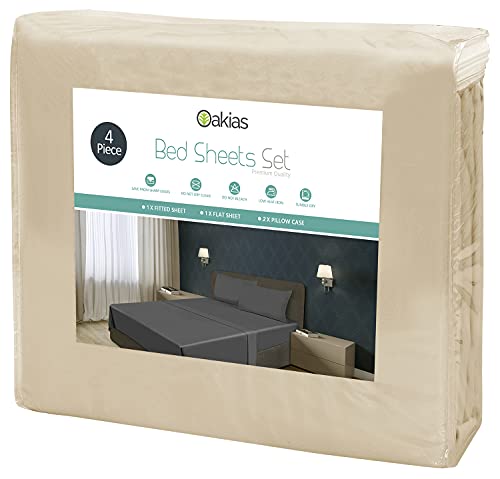 Oakias 4 Piece Full Bed Sheets Beige – Soft Brushed Microfiber Fabric Full Sheets Set – Beige Sheets For Bed – Shrinkage & Fade Resistant Sheets – Machine Washable #TOP6